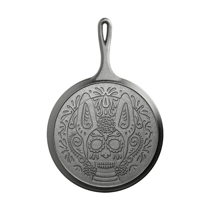 10.5 Inch Seasoned Cast Iron Xolo Sugar Skull Griddle
